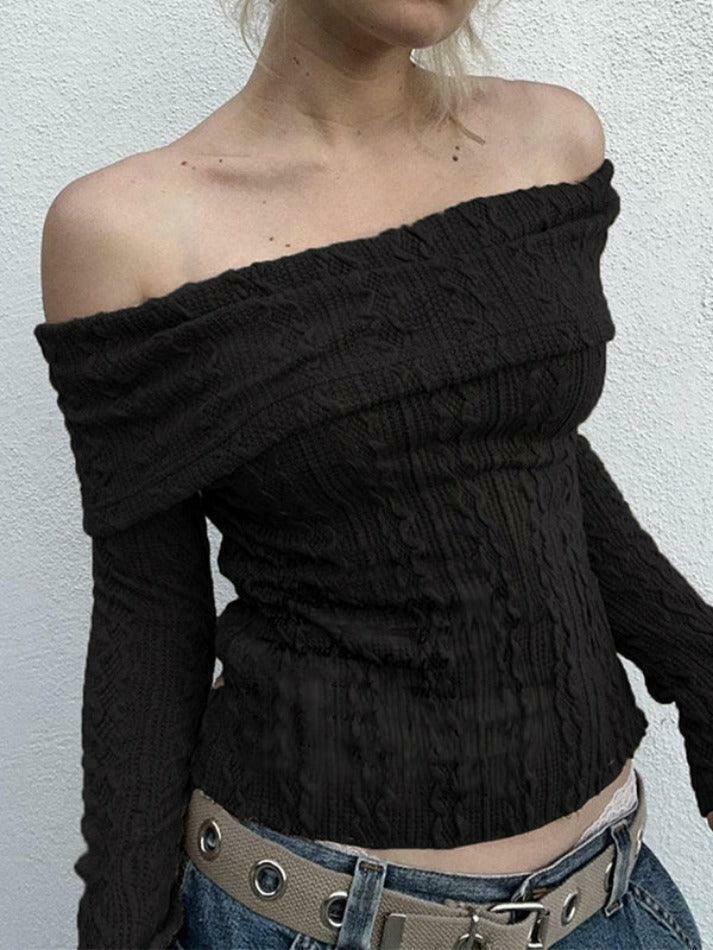 Coquette Aesthetic Cable Knit Off-Shoulder Sweater: Y2K Fashion for Women