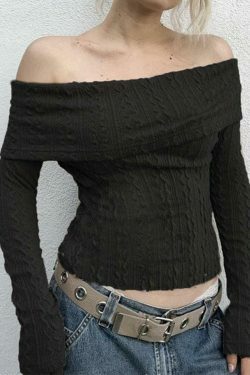 Coquette Aesthetic Cable Knit Off-Shoulder Sweater: Y2K Fashion for Women