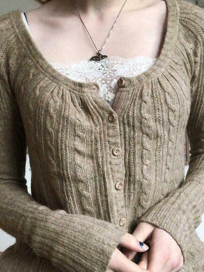 Coquette Aesthetic Cable Knit Top: Y2K Fashion with Grunge & Pastel Goth Vibes