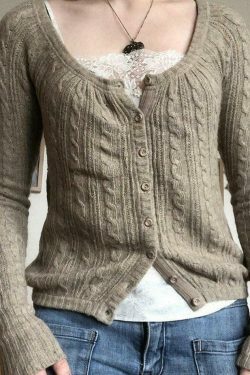 Coquette Aesthetic Cable Knit Top: Y2K Fashion with Grunge & Pastel Goth Vibes