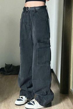 Coquette Aesthetic Cargo Jeans with Oversized Pockets