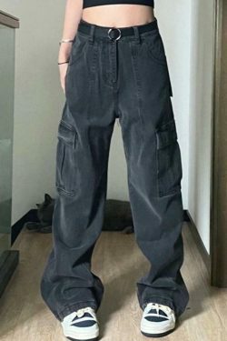 Coquette Aesthetic Cargo Jeans with Oversized Pockets