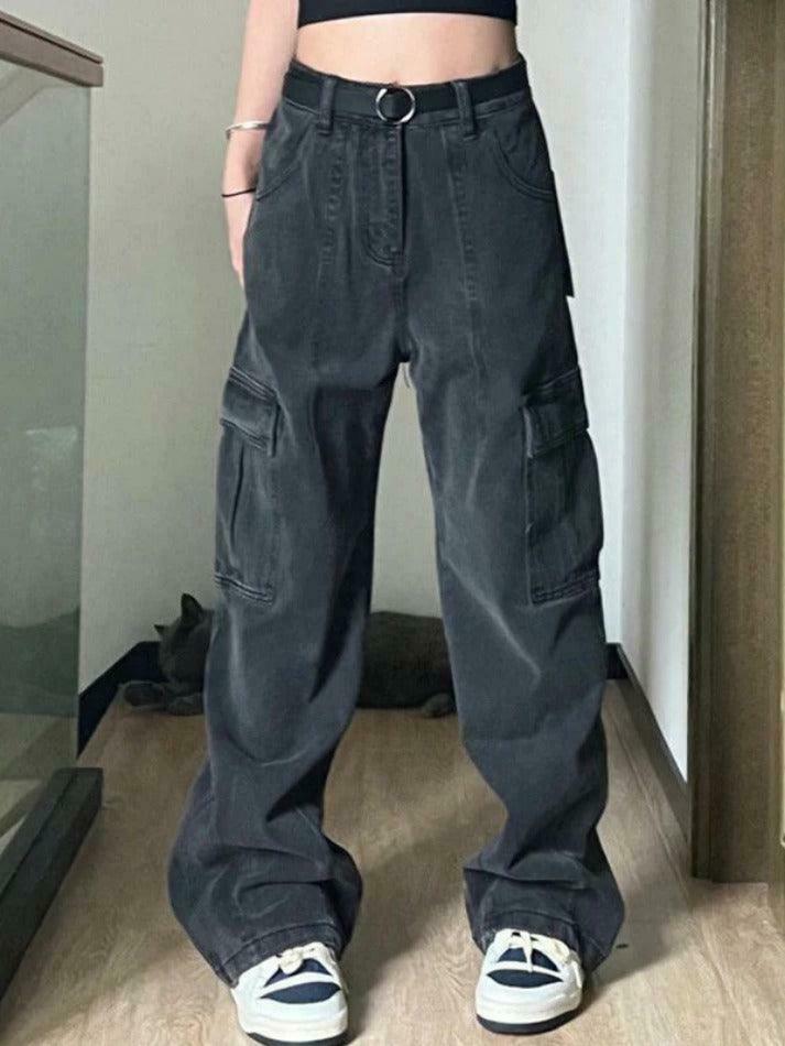 Coquette Aesthetic Cargo Jeans with Oversized Pockets Coquette Aesthetic Cargo Jeans with Oversized Pockets
