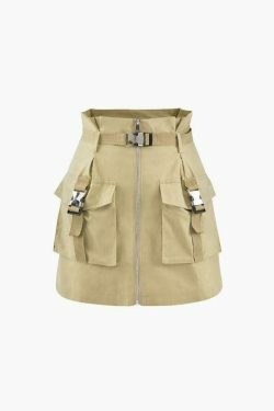 Coquette Aesthetic Cargo Mini Skirt with Buckle Waist