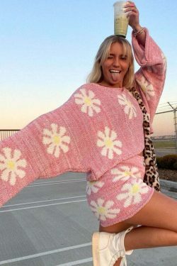 Coquette Aesthetic Cargo Skirt & Cute Tops: Y2K Fashion Woolen Suit with Grunge & Pastel Goth Vibes