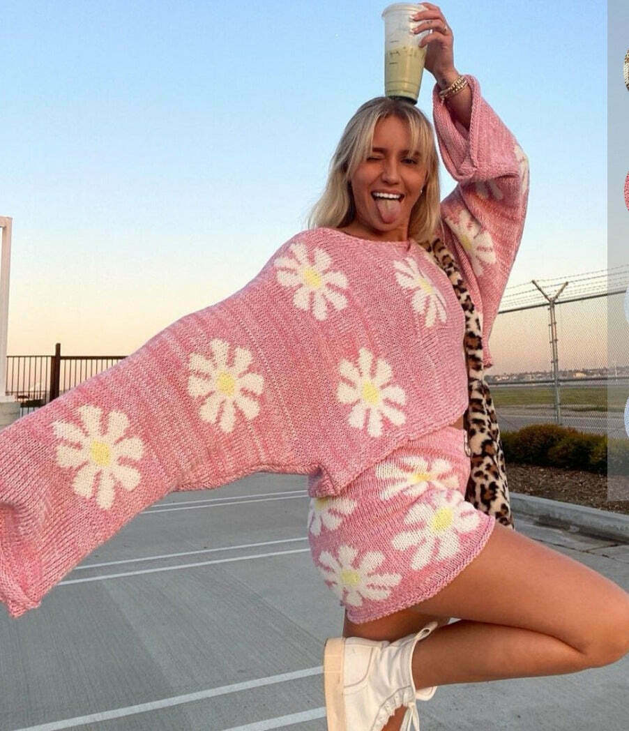 Coquette Aesthetic Cargo Skirt & Cute Tops: Y2K Fashion Woolen Suit with Grunge & Pastel Goth Vibes