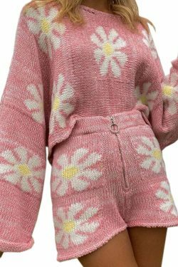 Coquette Aesthetic Cargo Skirt & Cute Tops: Y2K Fashion Woolen Suit with Grunge & Pastel Goth Vibes