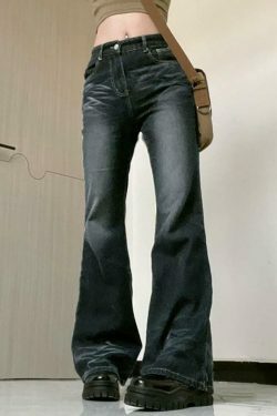 Coquette Aesthetic Cargo Skirt in Vintage Wash Slim-Fit Boot-Cut Jeans