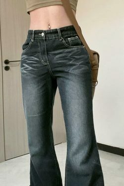 Coquette Aesthetic Cargo Skirt in Vintage Wash Slim-Fit Boot-Cut Jeans