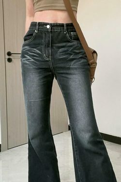 Coquette Aesthetic Cargo Skirt in Vintage Wash Slim-Fit Boot-Cut Jeans