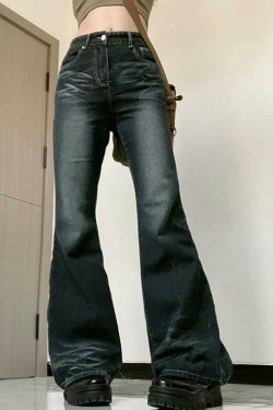 Coquette Aesthetic Cargo Skirt in Vintage Wash Slim-Fit Boot-Cut Jeans