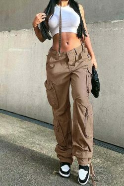 Coquette Aesthetic Cargo Skirt: Pocket Parade Wide Leg Pants