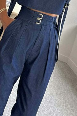 Coquette Aesthetic Cargo Skirt Suit with Casual Belt & High-neck Top