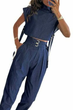 Coquette Aesthetic Cargo Skirt Suit with Casual Belt & High-neck Top