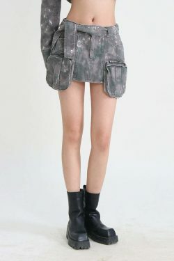 Coquette Aesthetic Cargo Skirt with 3D Pocket Zipper - Y2K Fashion Statement