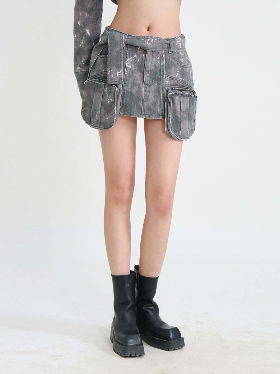 Coquette Aesthetic Cargo Skirt with 3D Pocket Zipper - Y2K Fashion Statement