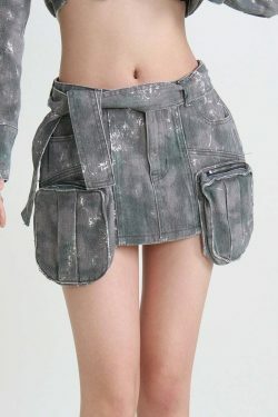 Coquette Aesthetic Cargo Skirt with 3D Pocket Zipper - Y2K Fashion Statement