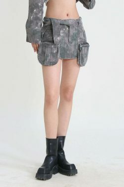 Coquette Aesthetic Cargo Skirt with 3D Pocket Zipper - Y2K Fashion Statement