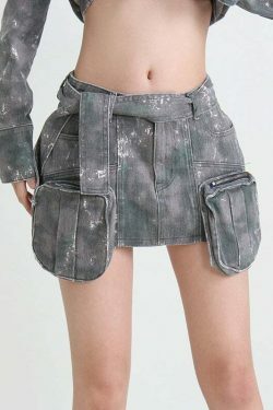 Coquette Aesthetic Cargo Skirt with 3D Pocket Zipper - Y2K Fashion Statement