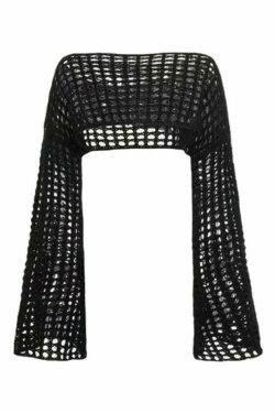 Coquette Aesthetic Cargo Skirt with All Over Cutout Flare Sleeve Knit