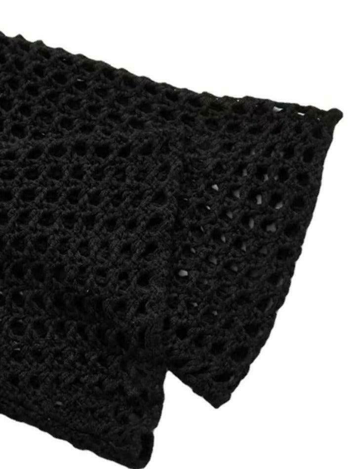 Coquette Aesthetic Cargo Skirt with All Over Cutout Flare Sleeve Knit Coquette Aesthetic Cargo Skirt with All Over Cutout Flare Sleeve Knit