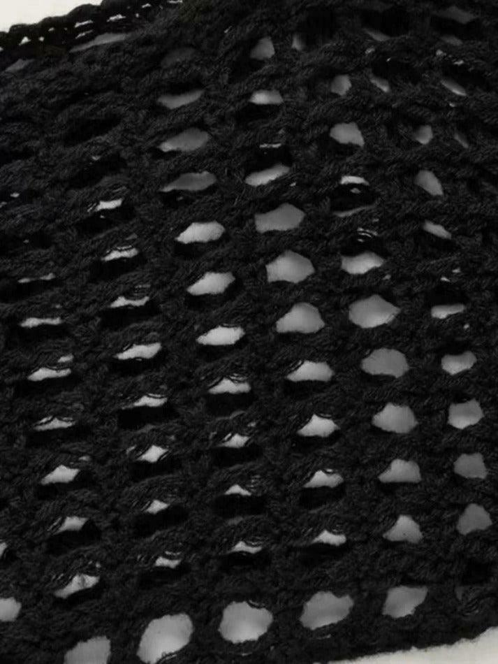 Coquette Aesthetic Cargo Skirt with All Over Cutout Flare Sleeve Knit Coquette Aesthetic Cargo Skirt with All Over Cutout Flare Sleeve Knit