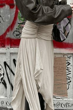Coquette Aesthetic Cargo Skirt with Gathered Slit Design