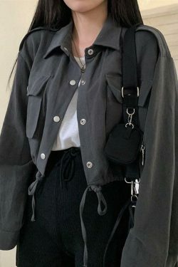 Coquette Aesthetic Cargo Skirt with Snap Button Drawstring - Grunge Style Cute Tops for Women