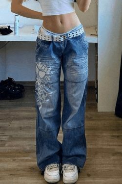 Coquette Aesthetic Cargo Skirt with Washed Heart Pattern - Y2K Fashion for Women