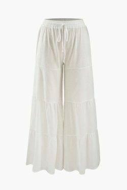 Coquette Aesthetic Cargo Skirt: Y2K Fashion Tiered Wide Leg Drawstring Pants