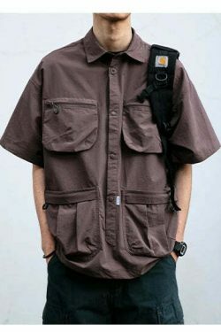 Coquette Aesthetic Cargo Skirt: Y2K Style Grunge Fashion Women's Short Sleeve Shirt