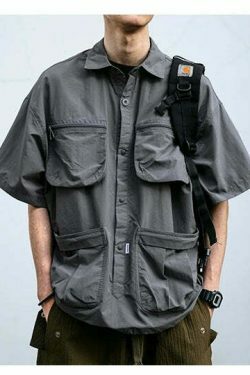 Coquette Aesthetic Cargo Skirt: Y2K Style Grunge Fashion Women's Short Sleeve Shirt