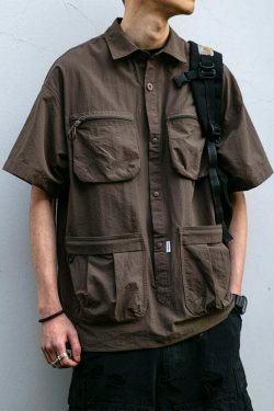 Coquette Aesthetic Cargo Skirt: Y2K Style Grunge Fashion Women's Short Sleeve Shirt