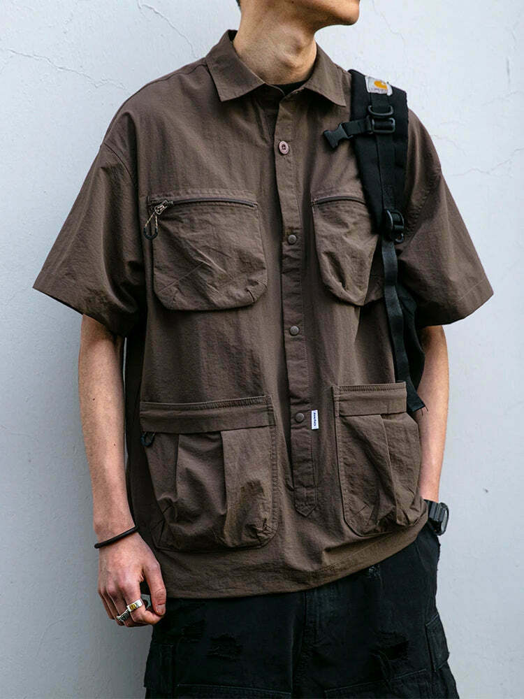 Coquette Aesthetic Cargo Skirt: Y2K Style Grunge Fashion Women's Short Sleeve Shirt