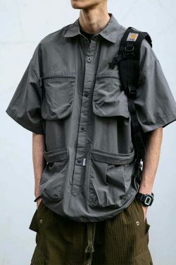 Coquette Aesthetic Cargo Skirt: Y2K Style Grunge Fashion Women's Short Sleeve Shirt