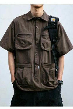 Coquette Aesthetic Cargo Skirt: Y2K Style Grunge Fashion Women's Short Sleeve Shirt