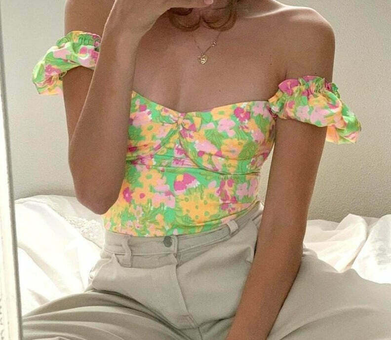 Coquette Aesthetic Carlie Floral Top - Y2K Fashion Women's Clothing for Grunge and Pastel Goth Style