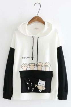 Coquette Aesthetic Cat Print Color Block Hoodie - Y2K Fashion Statement for Women