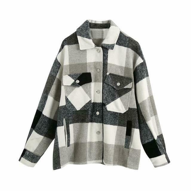 Coquette Aesthetic Checkered Jacket: Y2K Fashion Long Sleeve Shift for Women