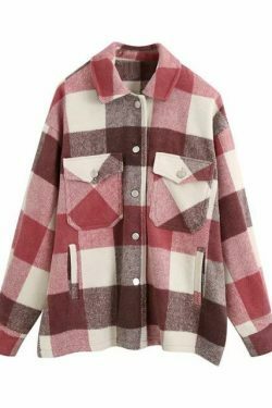 Coquette Aesthetic Checkered Jacket: Y2K Fashion Long Sleeve Shift for Women