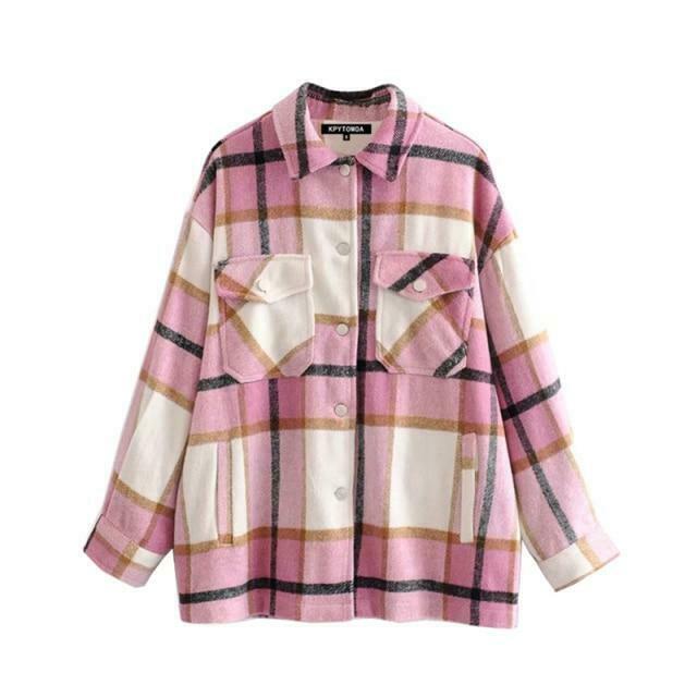 Coquette Aesthetic Checkered Jacket: Y2K Fashion Long Sleeve Shift for Women