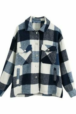Coquette Aesthetic Checkered Jacket: Y2K Fashion Long Sleeve Shift for Women