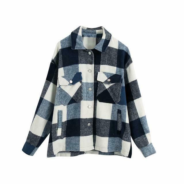 Coquette Aesthetic Checkered Jacket: Y2K Fashion Long Sleeve Shift for Women