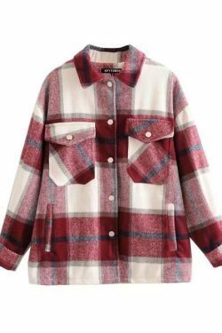 Coquette Aesthetic Checkered Jacket: Y2K Fashion Long Sleeve Shift for Women