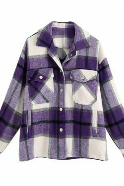 Coquette Aesthetic Checkered Jacket: Y2K Fashion Long Sleeve Shift for Women