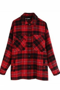 Coquette Aesthetic Checkered Jacket: Y2K Fashion Long Sleeve Shift for Women