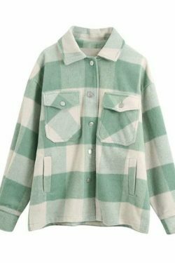 Coquette Aesthetic Checkered Jacket: Y2K Fashion Long Sleeve Shift for Women