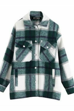 Coquette Aesthetic Checkered Jacket: Y2K Fashion Long Sleeve Shift for Women