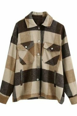 Coquette Aesthetic Checkered Jacket: Y2K Fashion Long Sleeve Shift for Women