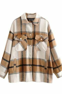 Coquette Aesthetic Checkered Jacket: Y2K Fashion Long Sleeve Shift for Women